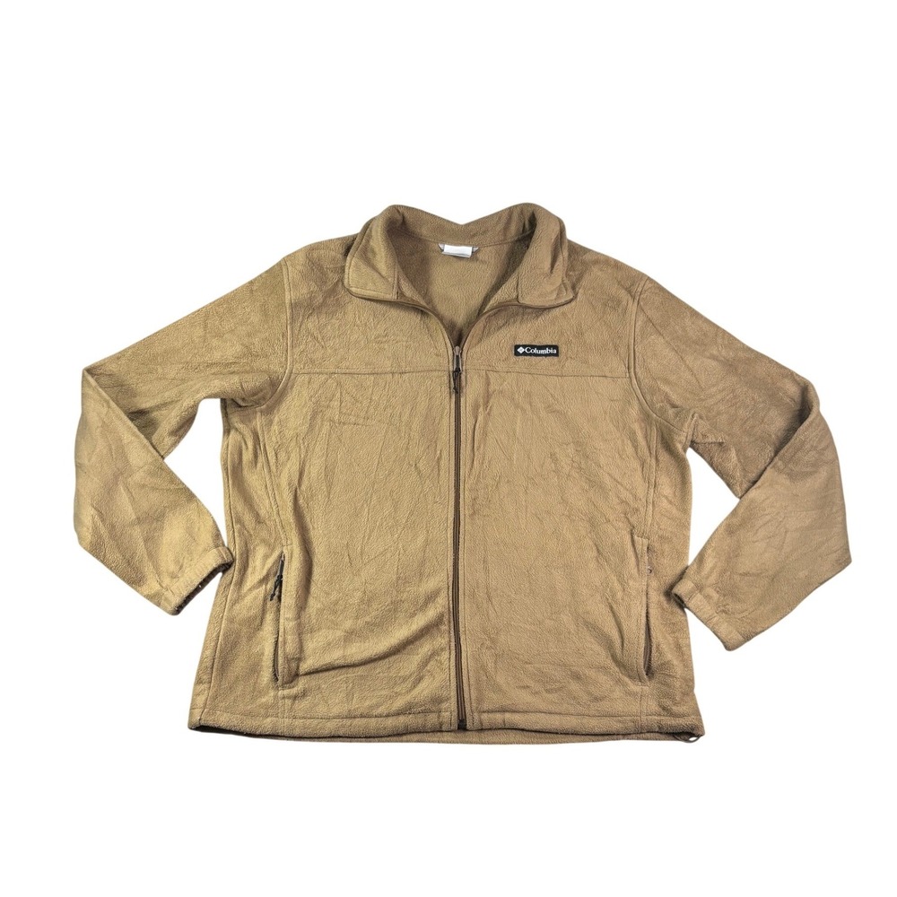 Columbia Mens XL Fleece Jacket Tan Brown Full Zip Mock Neck Outdoor Layering